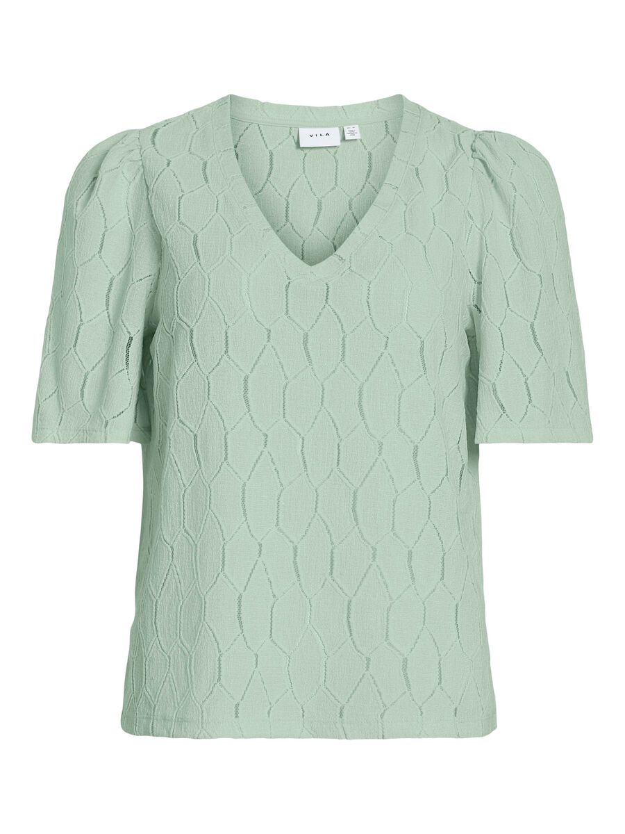 VILA V-NECK SHORT SLEEVED TOP, Silt Green, highres - 14105683_SiltGreen_001.jpg