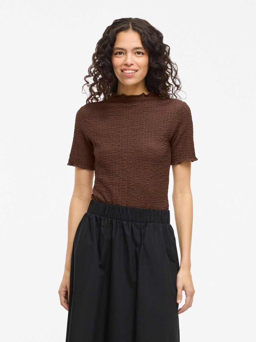 VILA VIMALMEN STEHKRAGEN OBERTEIL MIT KURZEN ÄRMELN, Chocolate Brown, highres - 14112683_ChocolateBrown_003.jpg