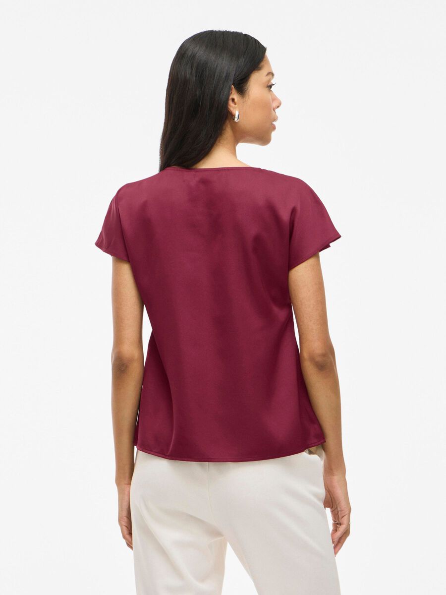 VILA V-NECK SHORT SLEEVED TOP, Cabernet, highres - 14111148_Cabernet_004.jpg