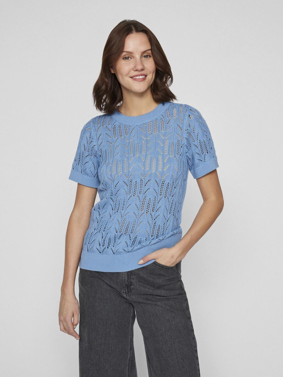 VILA SHORT SLEEVED  KNITTED TOP, Blissful Blue, highres - 14102700_BlissfulBlue_003.jpg