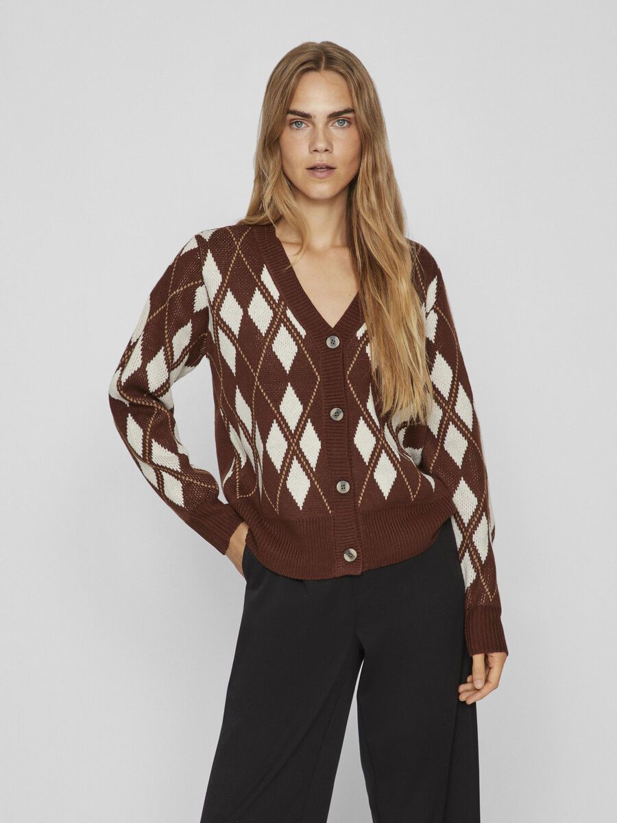 Vila CHECKED KNITTED CARDIGAN, Chocolate Fondant, highres - 14080202_ChocolateFondant_003.jpg