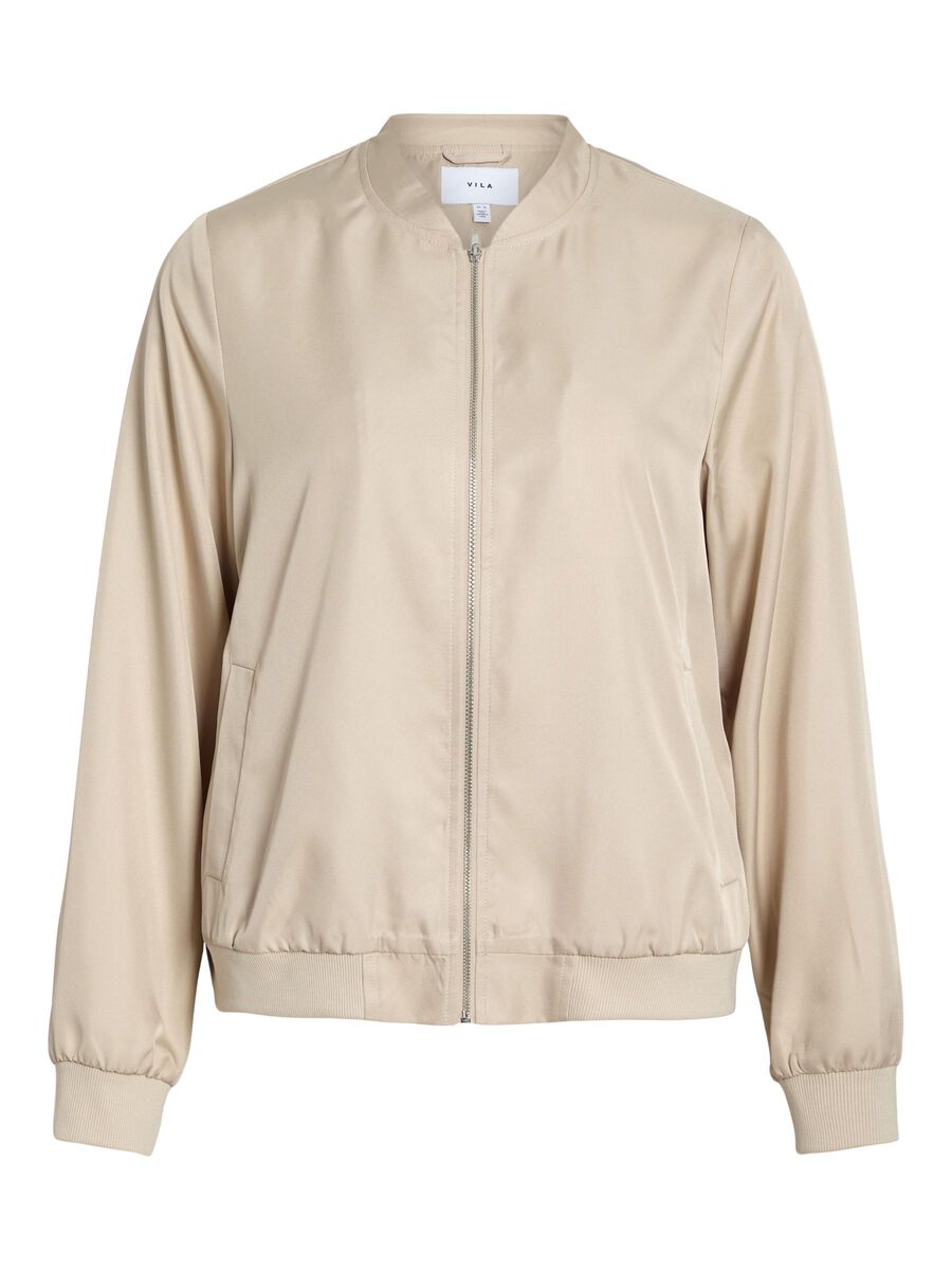 VILA ZIPPER BOMBER JACKET, Cement, highres - 14100221_Cement_001.jpg