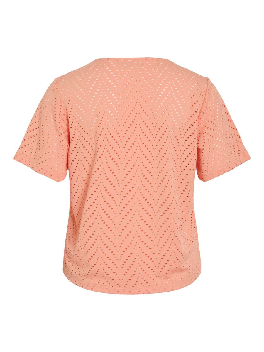 VILA VIDELAIA V-NECK SHORT SLEEVED SHIRT, Cadmium Orange, highres - 14106624_CadmiumOrange_002.jpg