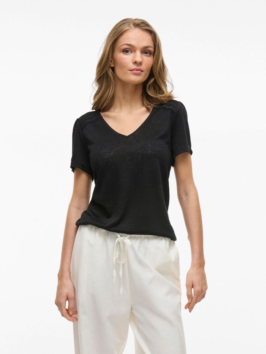 VILA SHORT SLEEVED V-NECK TOP, Black Beauty, highres - 14093441_BlackBeauty_003.jpg