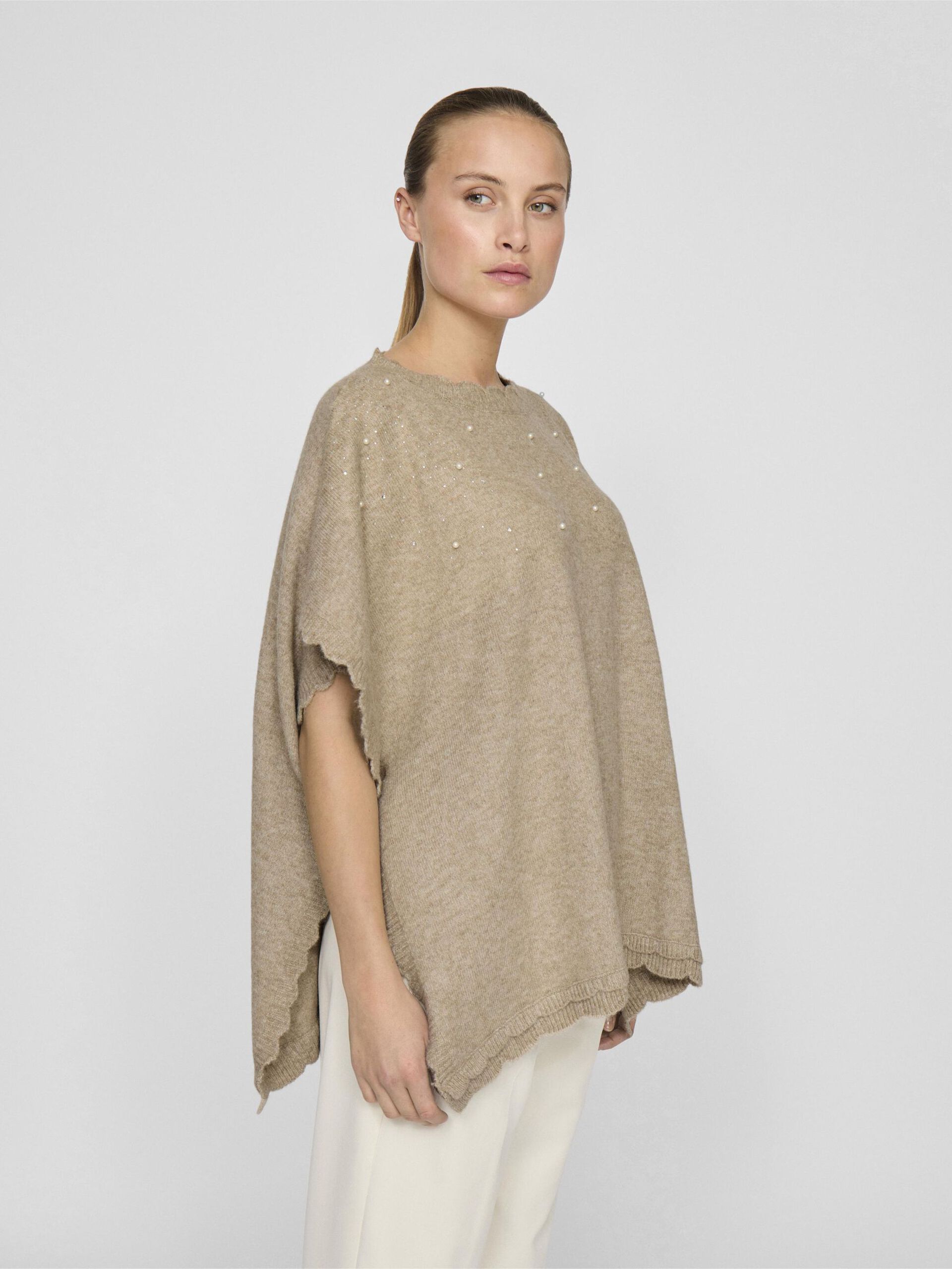 Carousel image - KNITTED PONCHO, Natural Melange | 5
