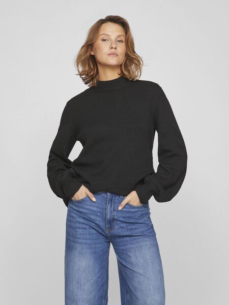 Vila BALLOON SLEEVED KNITTED PULLOVER, Black, highres - 14080281_Black_003.jpg
