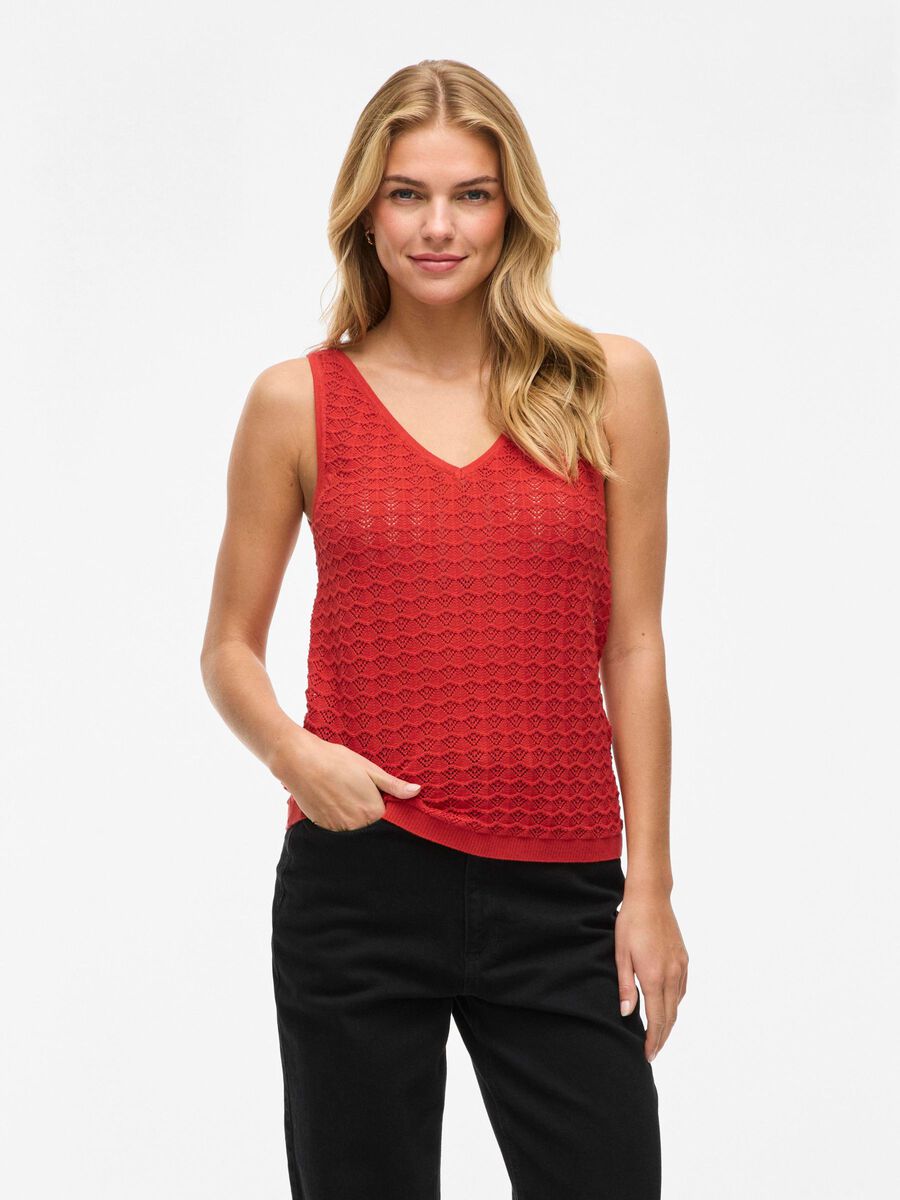 VILA VIVUA SLEEVELESS KNITTED TOP, Aurora Red, highres - 14111968_AuroraRed_003.jpg