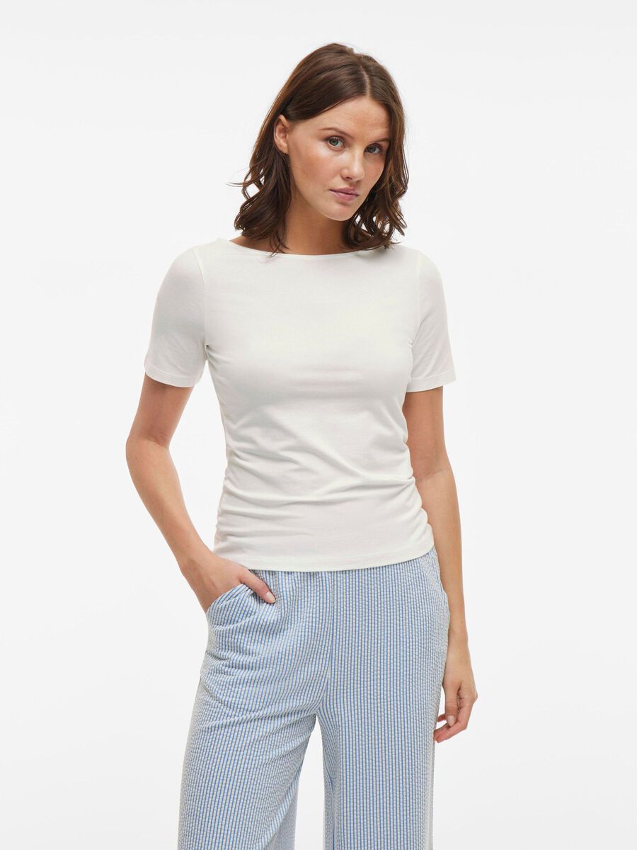 VILA BOATNECK SHORT SLEEVED TOP, Snow White, highres - 14109694_SnowWhite_003.jpg