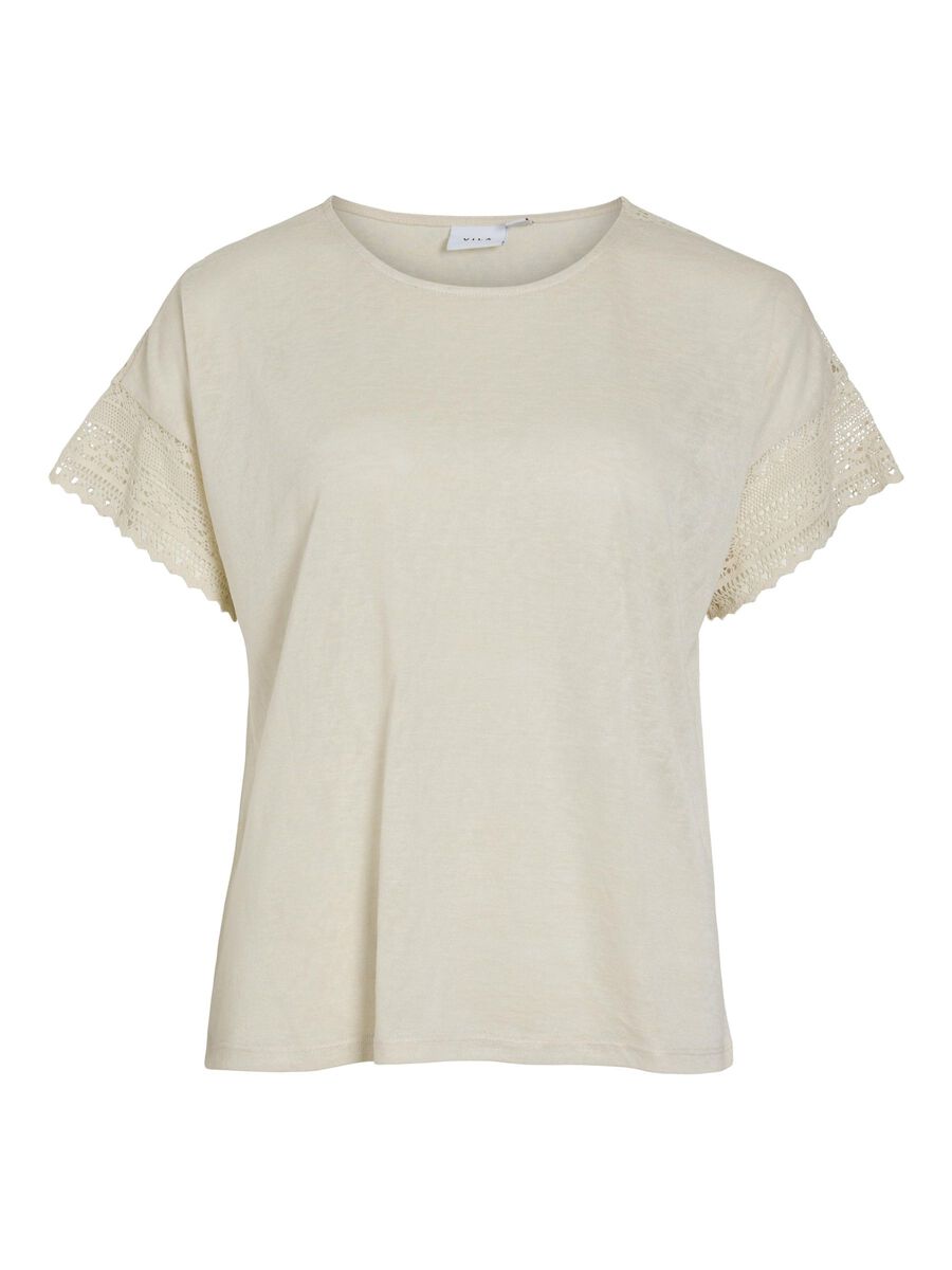 VILA ROUND NECK SHORT SLEEVED TOP, Birch, highres - 14104601_Birch_001.jpg