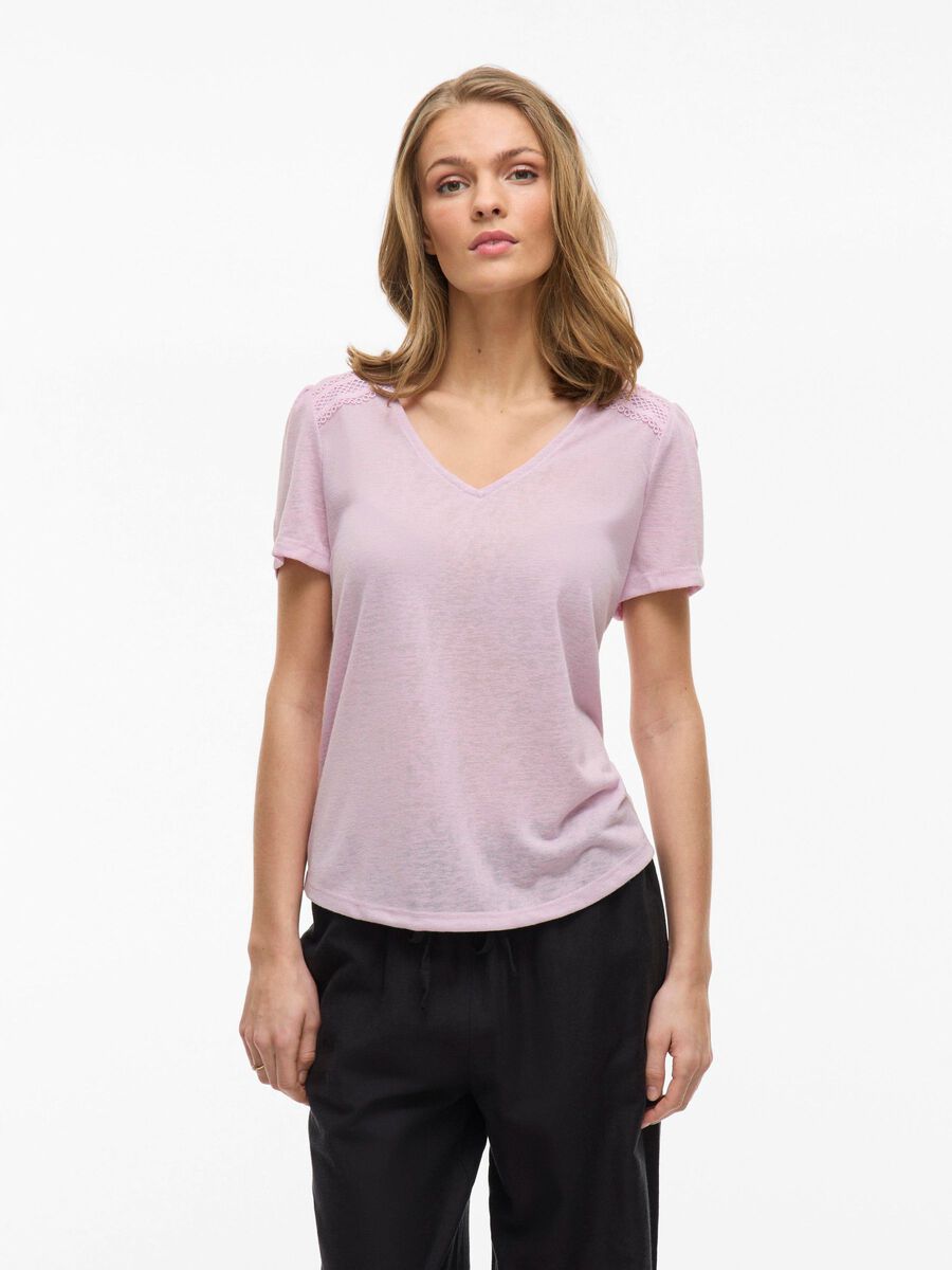 VILA SHORT SLEEVED V-NECK TOP, Winsome Orchid, highres - 14093441_WinsomeOrchid_003.jpg
