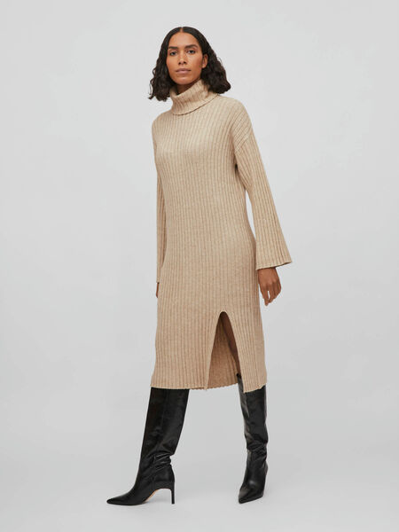 Vila KNITTED ROLL NECK MIDI DRESS, Natural Melange, highres - 14070354_NaturalMelange_003.jpg