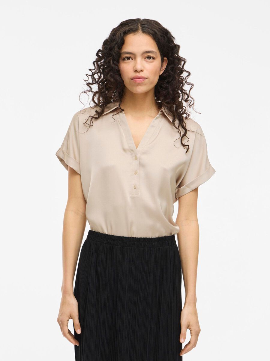 VILA VIENNA SHORT SLEEVED SHIRT, Cement, highres - 14107405_Cement_003.jpg