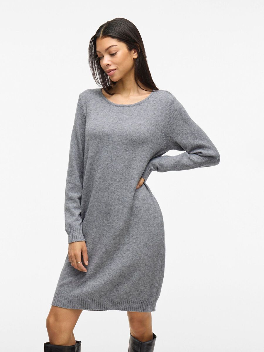 VILA LONG SLEEVED KNITTED DRESS, Medium Grey Melange, highres - 14042768_MediumGreyMelange_003.jpg