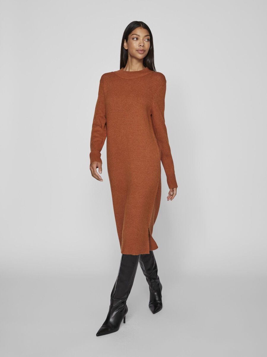 VILA VIRIL LONG SLEEVED MIDI DRESS, Caramel Café, highres - 14061427_CaramelCaf_982095_003.jpg