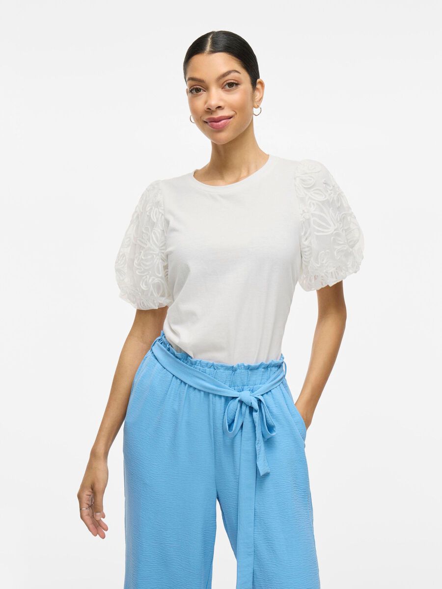 VILA ROUND NECK SHORT SLEEVED TOP, Snow White, highres - 14107505_SnowWhite_003.jpg