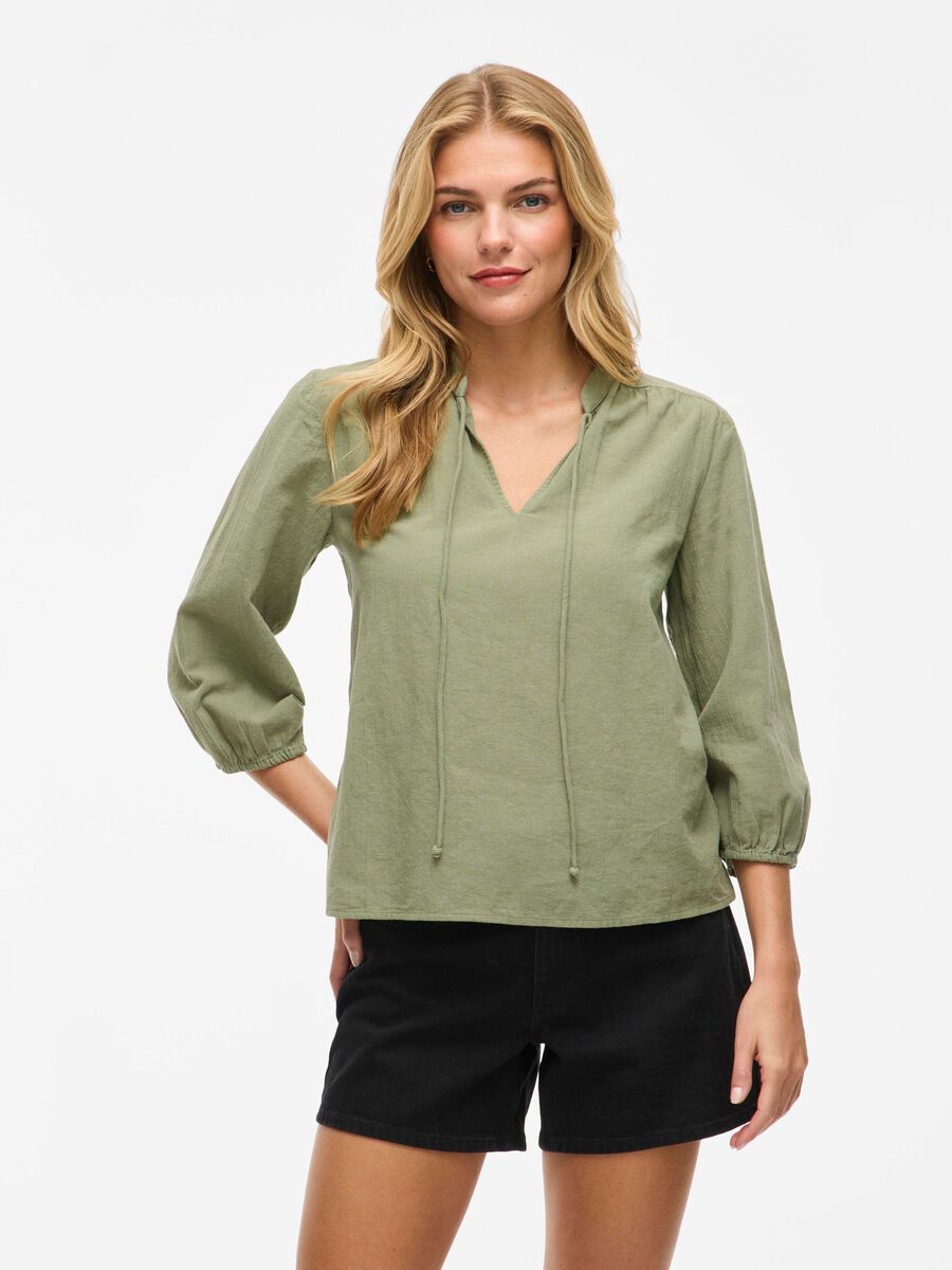 VILA VIPETRA SPLIT NECK 3/4 SLEEVED TOP, Oil Green, highres - 14110055_OilGreen_003.jpg