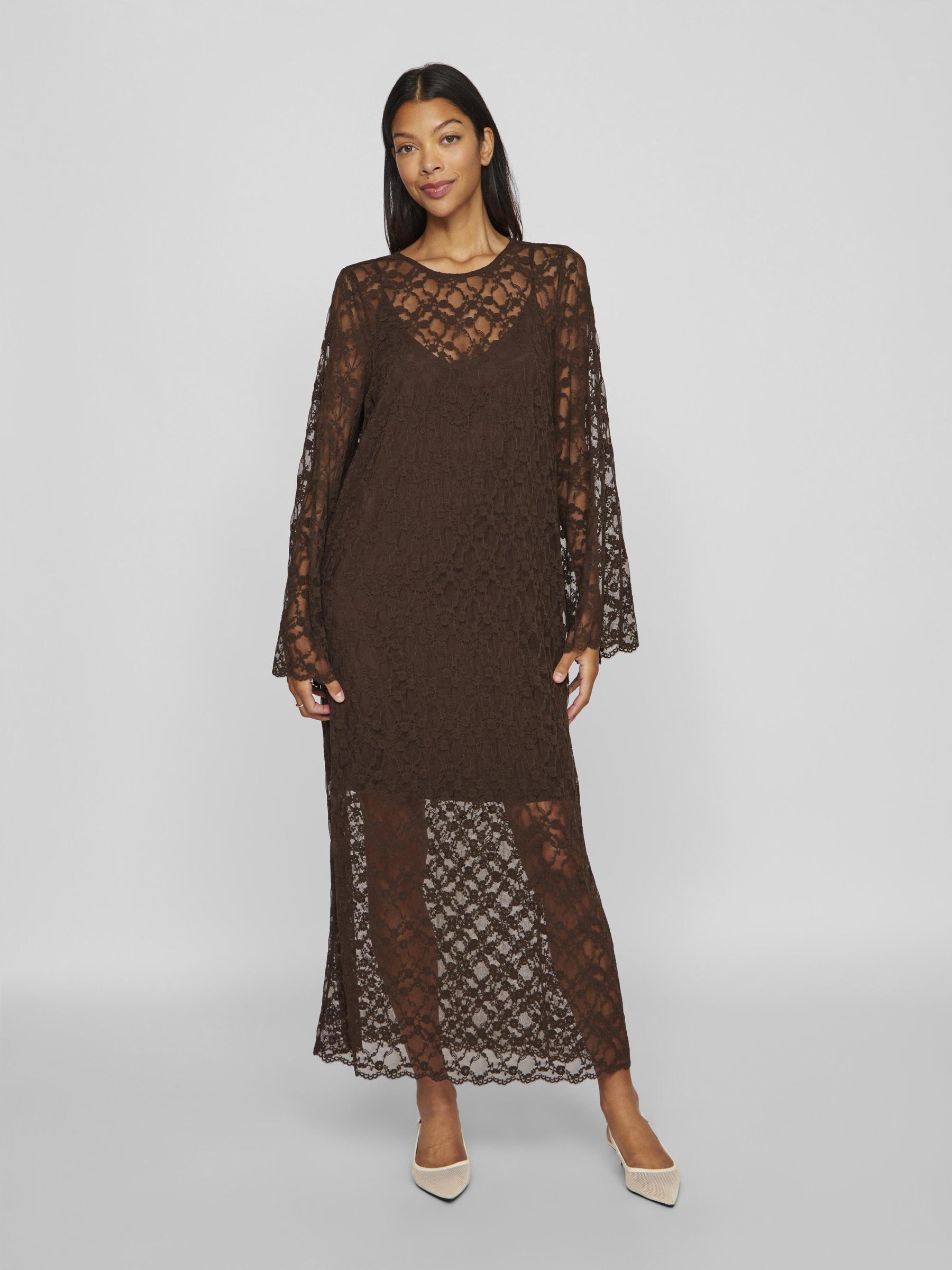 LACE MIDI DRESS Brown VILA