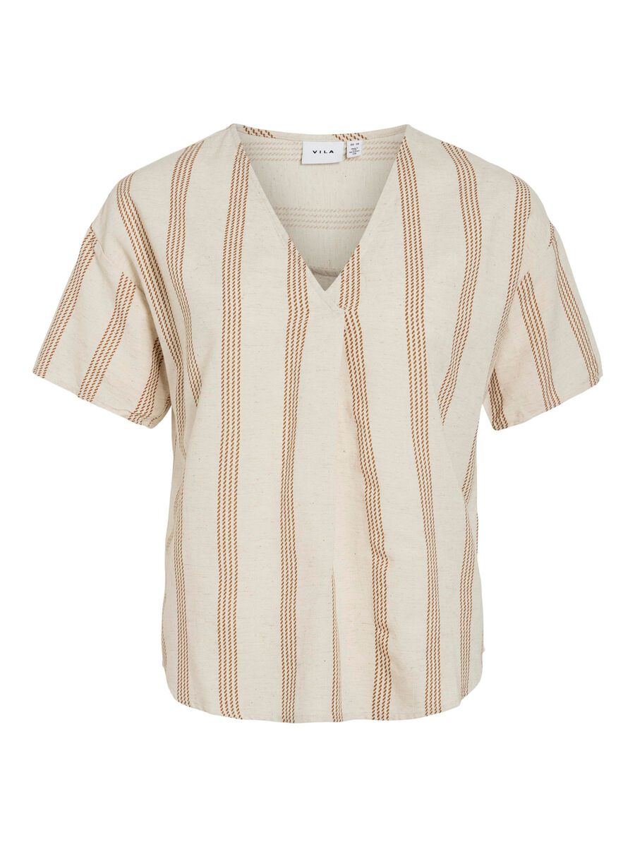 VILA VIPRISILLA SHORT SLEEVED TOP, Super Light Natural Melan, highres - 14105063_SuperLightNaturalMelan_1191695_001.jpg