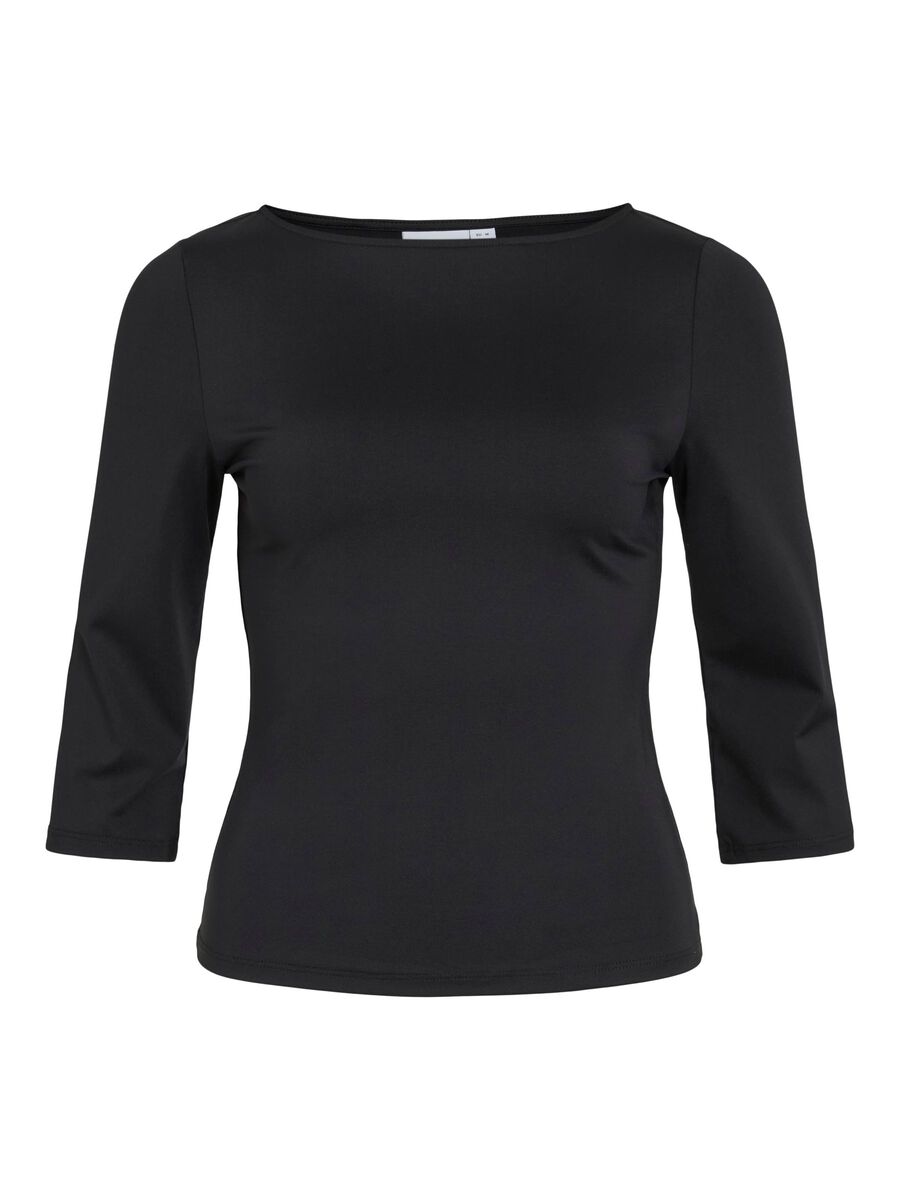 VILA VIKENZA BOATNECK TOP A MANICHE CORTE, Black, highres - 14113459_Black_001.jpg