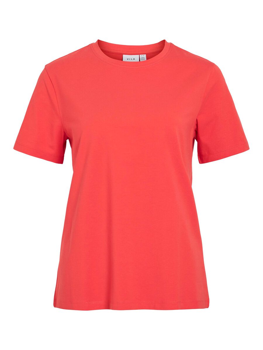 VILA VINORA ROUND NECK T-SHIRT, Poppy Red, highres - 14103448_PoppyRed_001.jpg