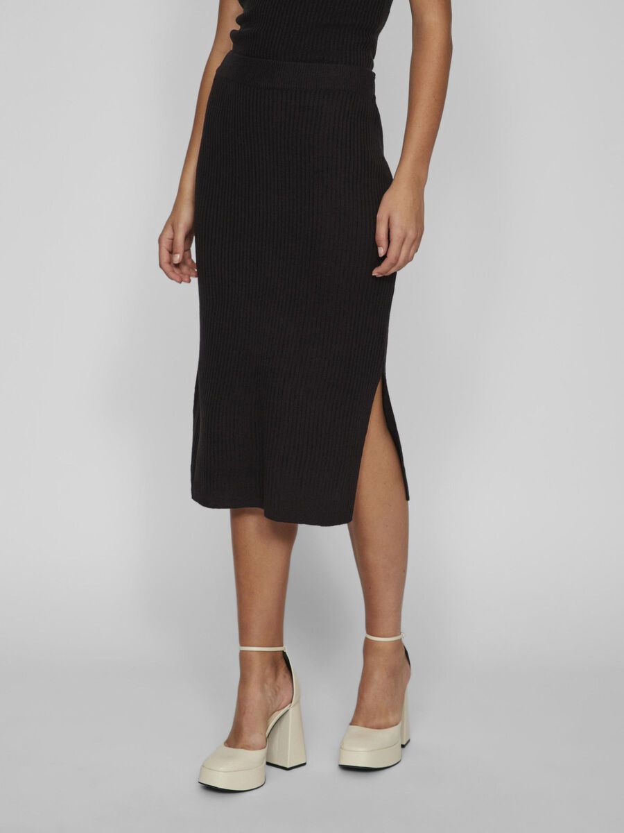 Vila ZIJSPLIT KNIT MIDDELLANGE ROK, Black, highres - 14092406_Black_003.jpg
