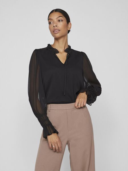 Vila LONG SLEEVED SMOCK TOP, Black, highres - 14098978_Black_003.jpg