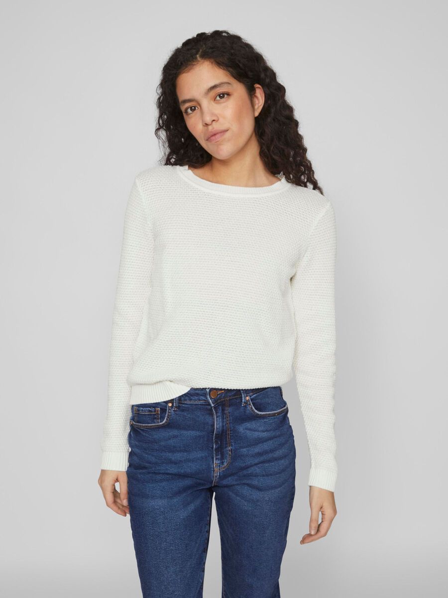 VILA VIDALO BASIC KNITTED PULLOVER, White Alyssum, highres - 14082767_WhiteAlyssum_003.jpg