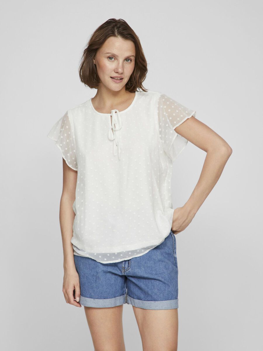 VILA DOTTED SHORT SLEEVED TOP, Snow White, highres - 14100340_SnowWhite_003.jpg