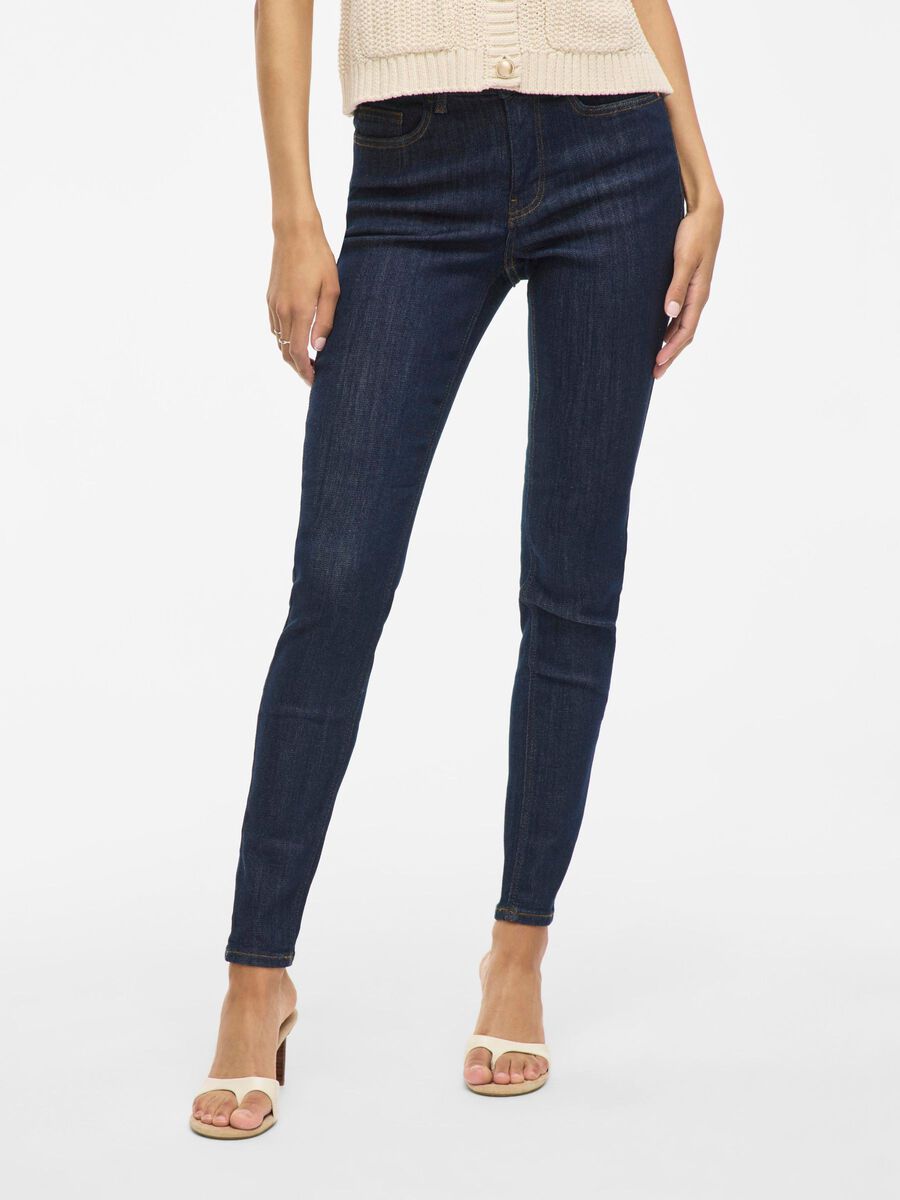 VILA VISARAH MID-WAIST SKINNY FIT JEANS, Dark Blue Denim, highres - 14108880_DarkBlueDenim_003.jpg