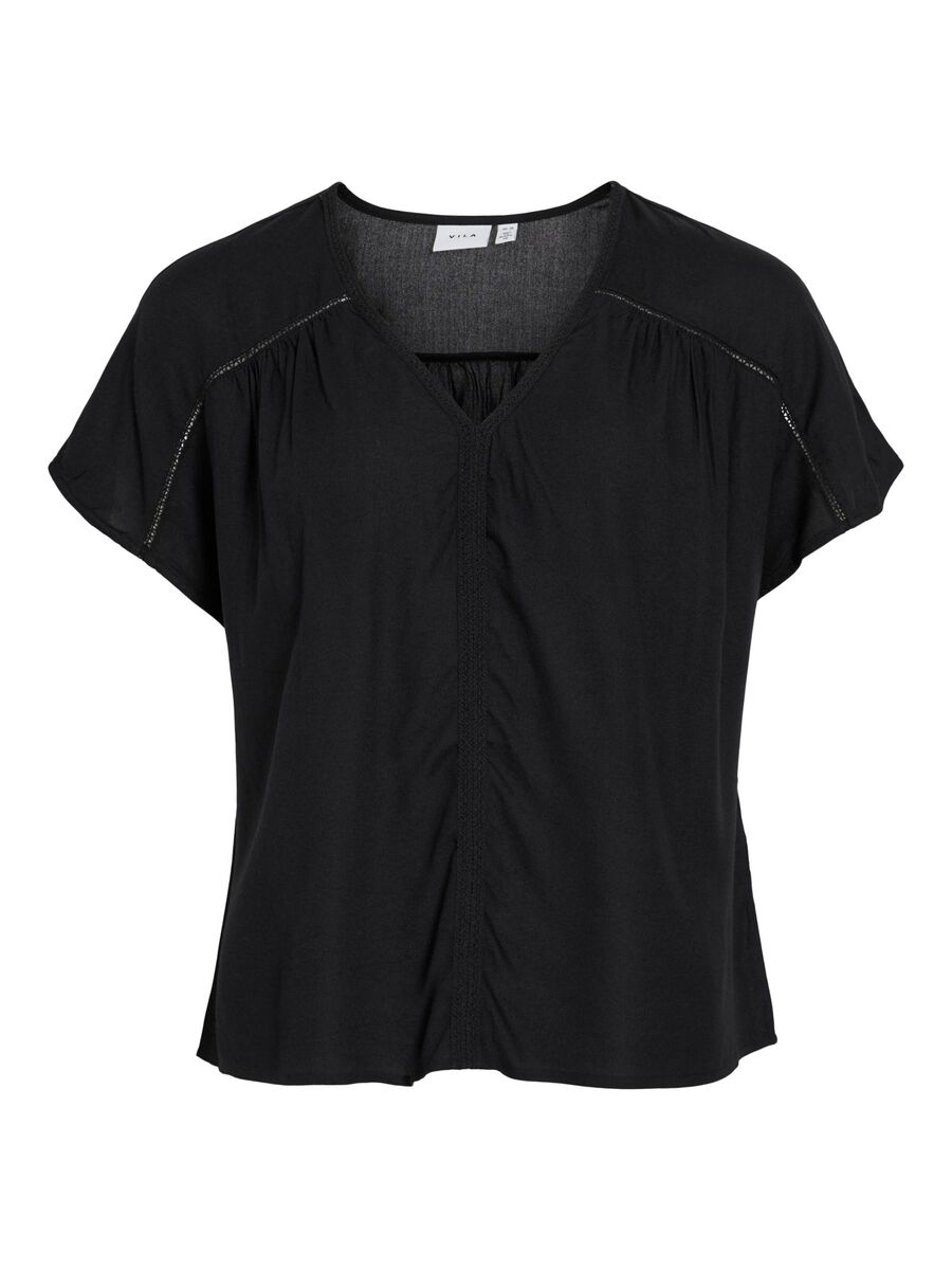 VILA V-NECK SHORT SLEEVED TOP, Black Beauty, highres - 14106951_BlackBeauty_001.jpg