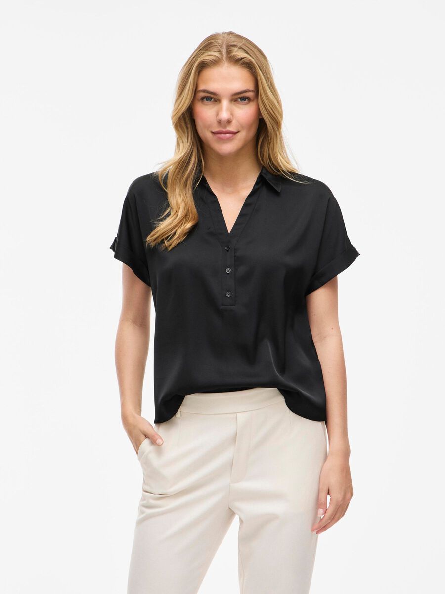 VILA VIENNA SHORT SLEEVED SHIRT, Black Beauty, highres - 14107405_BlackBeauty_003.jpg