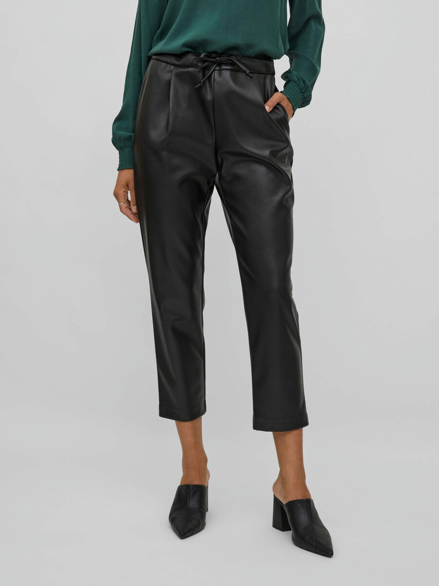 Vila MID WAIST COATED TROUSERS, Black, highres - 14076738_Black_003.jpg