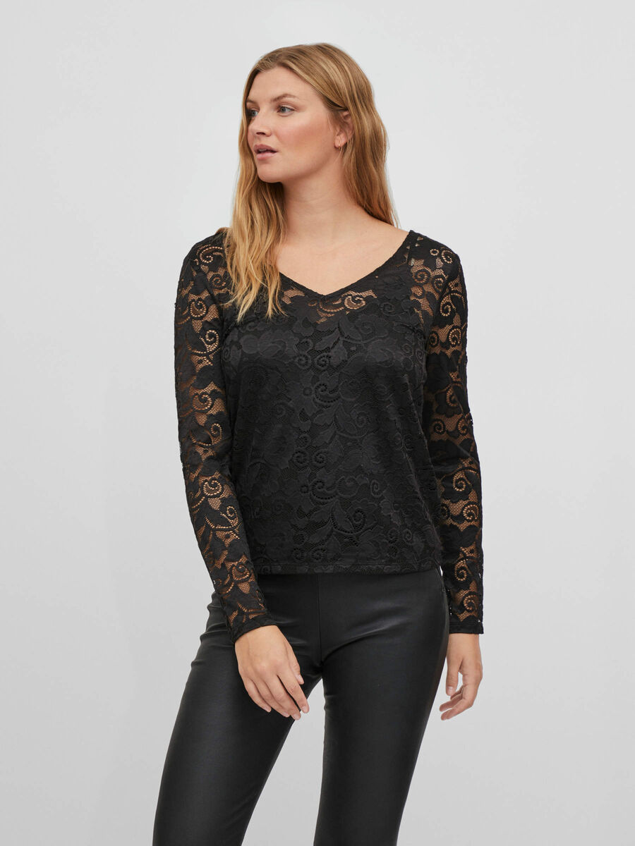 Vila LANGE MOUWEN KANTEN BLOUSE, Black, highres - 14083654_Black_003.jpg