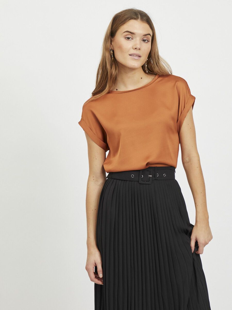 Vila ROUND NECK SHORT SLEEVED TOP, Adobe, highres - 14059563_Adobe_003.jpg