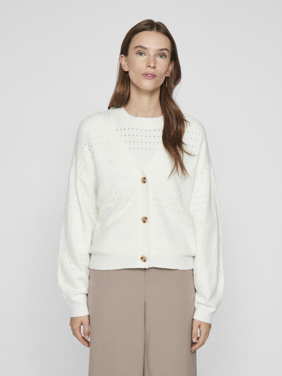 VILA VIRIL V-AUSSCHNITT STRICKJACKE, White Alyssum, highres - 14102703_WhiteAlyssum_003.jpg