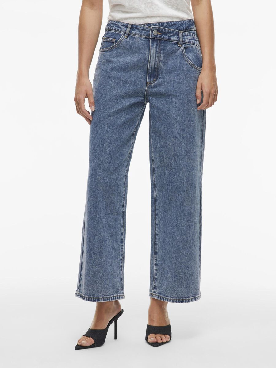 VILA REGULAR WAIST WIDE FIT JEANS, Medium Blue Denim, highres - 14105846_MediumBlueDenim_003.jpg