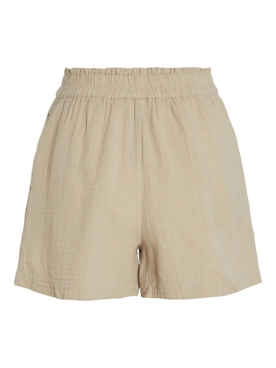 VILA HIGH WAIST COTTON SHORTS, Feather Gray, highres - 14089489_FeatherGray_002.jpg