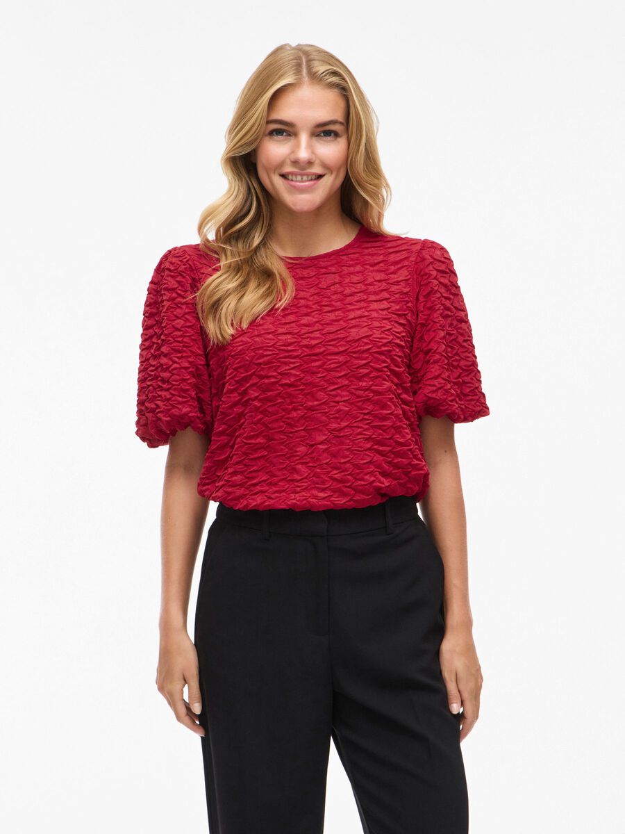 Product carousel image - VIBEANA ROUND NECK SHORT SLEEVED TOP, Jester Red | 1