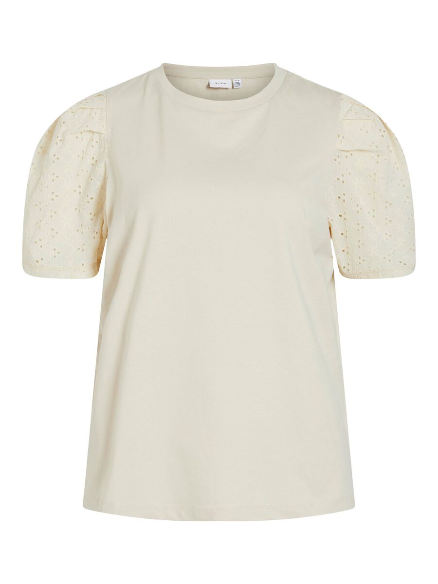VILA ROUND NECK SHORT SLEEVED TOP, Birch, highres - 14103334_Birch_001.jpg