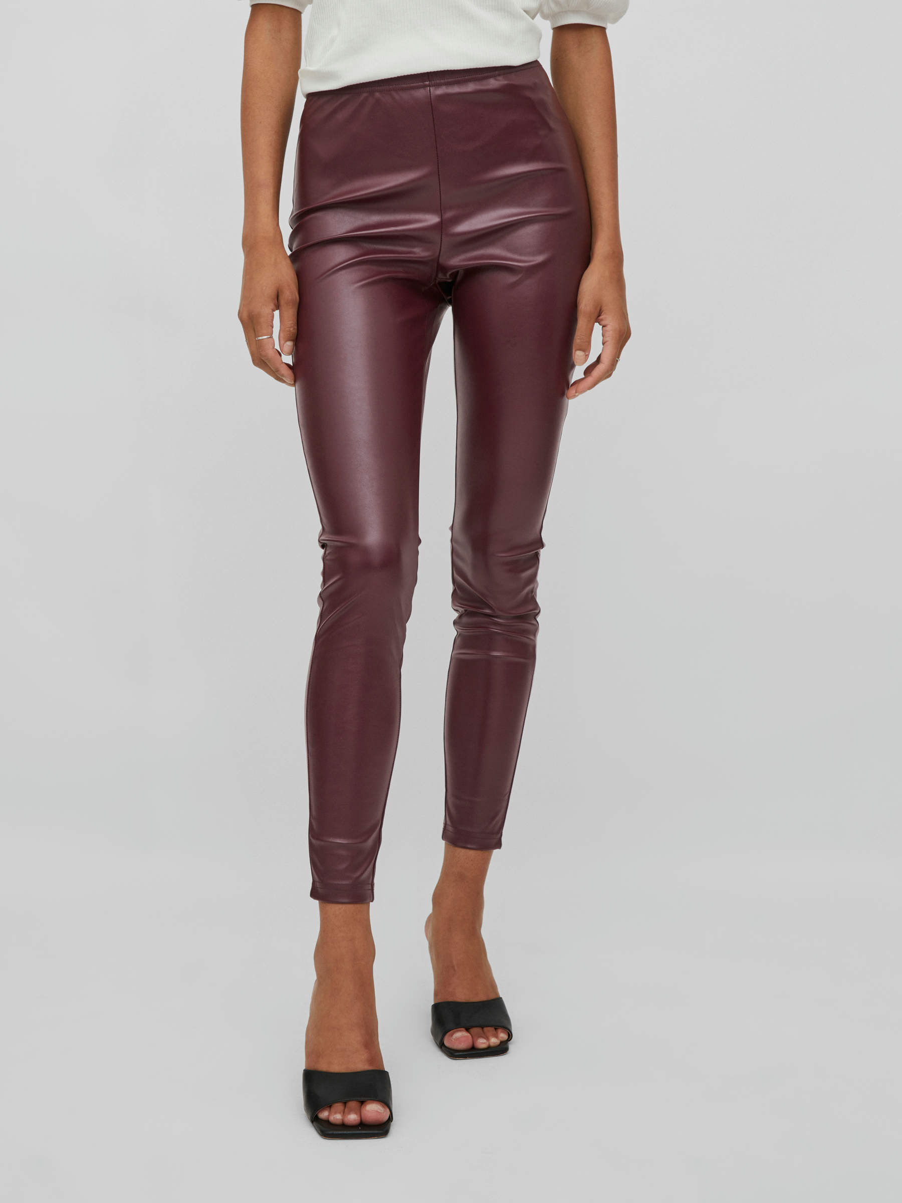 Buy N /C Women PU Long Leather Pants Leggings Bow Pencil with Belt Skinny  Stretchy Tight Trousers (Wine red, S) at Amazon.in