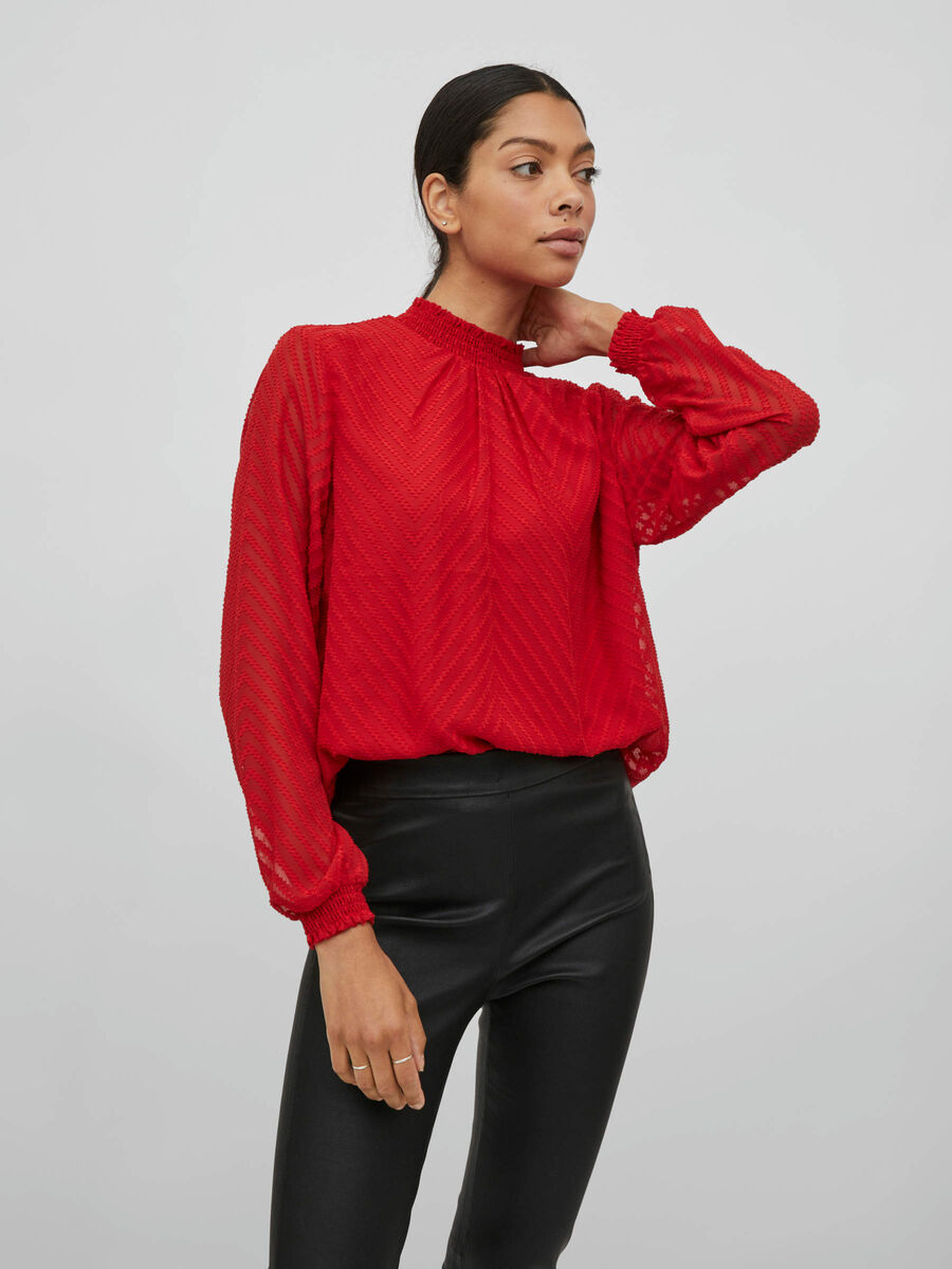 Vila LONG SLEEVED HIGH NECK TOP, Pompeian Red, highres - 14080285_PompeianRed_003.jpg