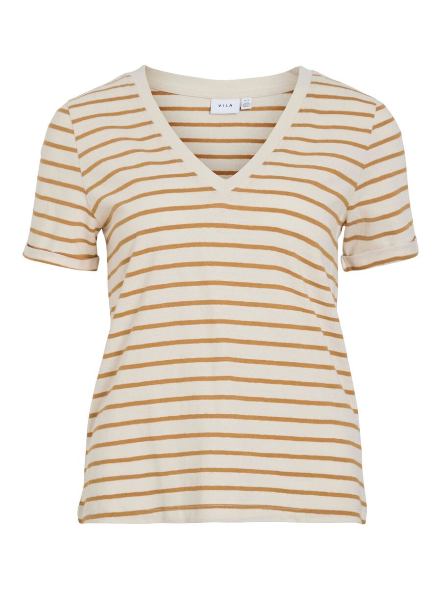 VILA V-NECK SHORT SLEEVED TOP, Birch, highres - 14104150_Birch_1192064_001.jpg