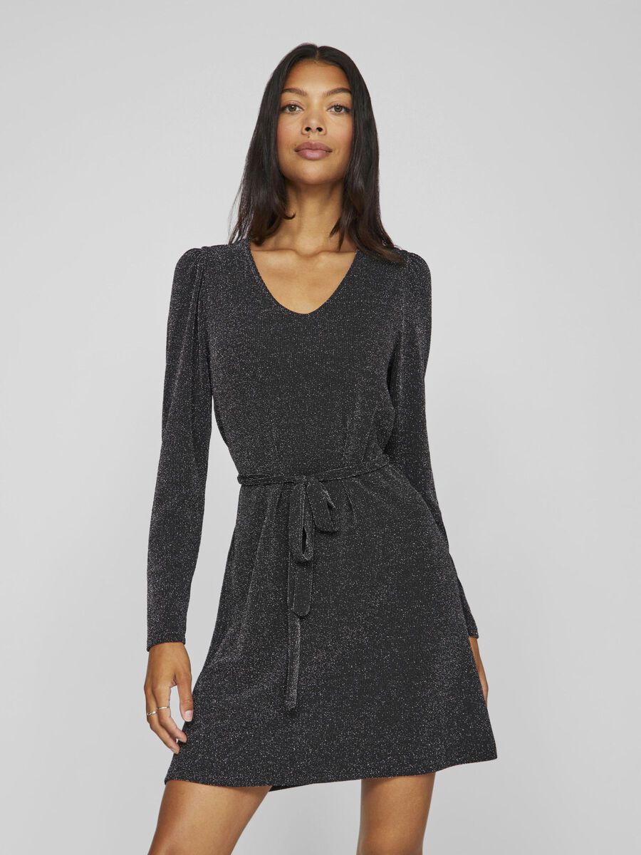 VILA V-NECK SHORT DRESS, Black Beauty, highres - 14100741_BlackBeauty_1136750_003.jpg