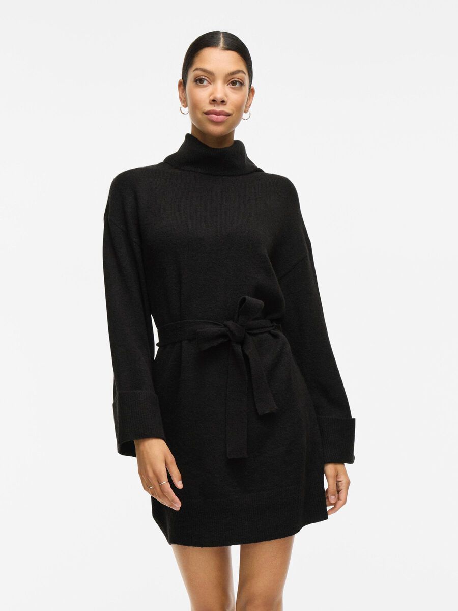 VILA LIEN À NOUER À LA TAILLE ROBE EN MAILLE, Black, highres - 14061999_Black_003.jpg