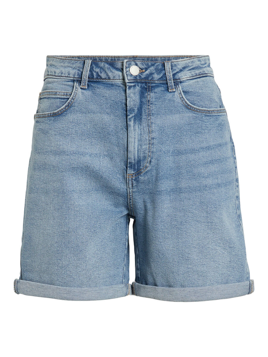 VILA HIGH-WAIST DENIM SHORTS, Light Blue Denim, highres - 14084722_LightBlueDenim_001.jpg