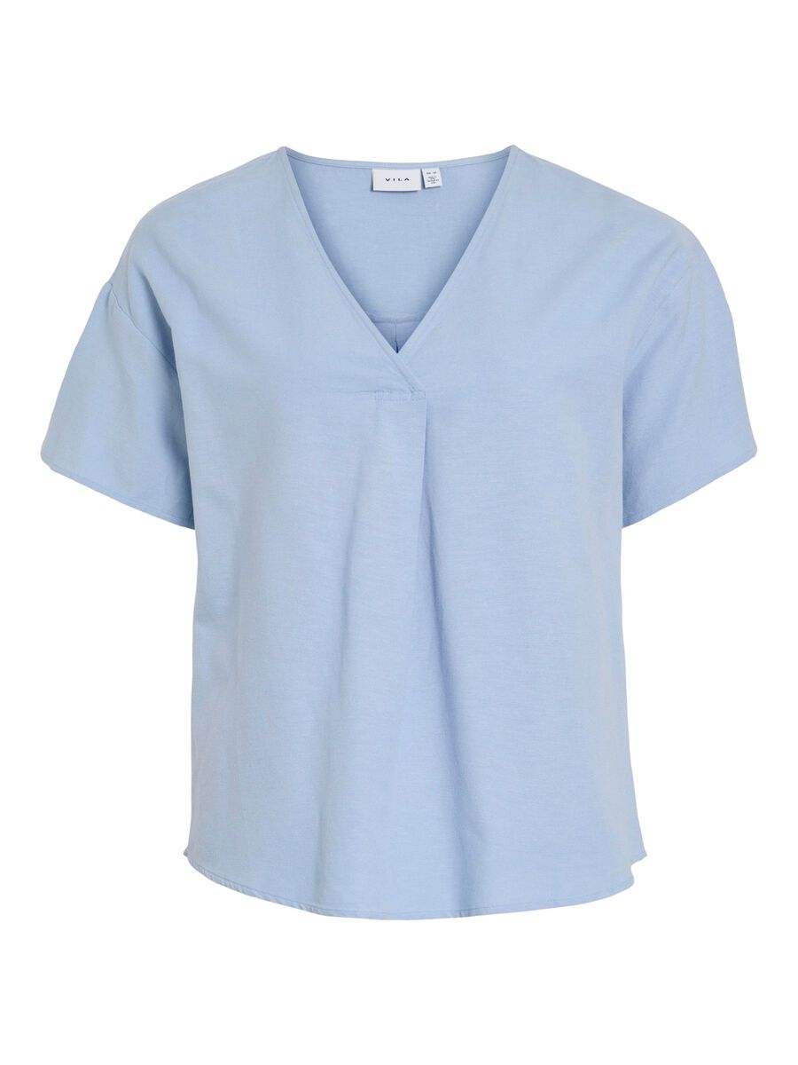 VILA V-UDSKÆRING TOP MED KORTE ÆRMER, Kentucky Blue, highres - 14096245_KentuckyBlue_001.jpg