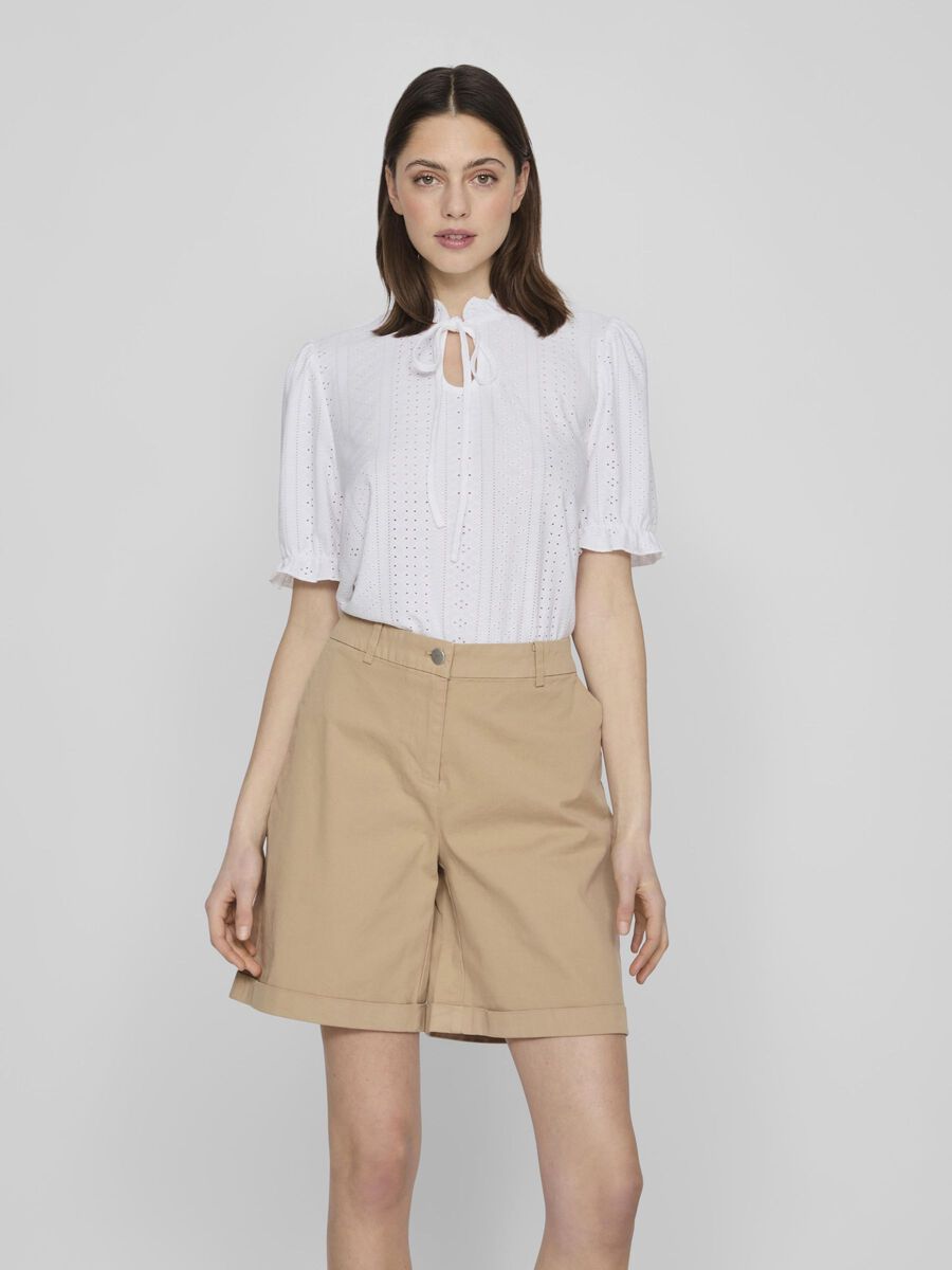 VILA TIE NECK SHORT SLEEVED TOP, Optical Snow, highres - 14098937_OpticalSnow_003.jpg
