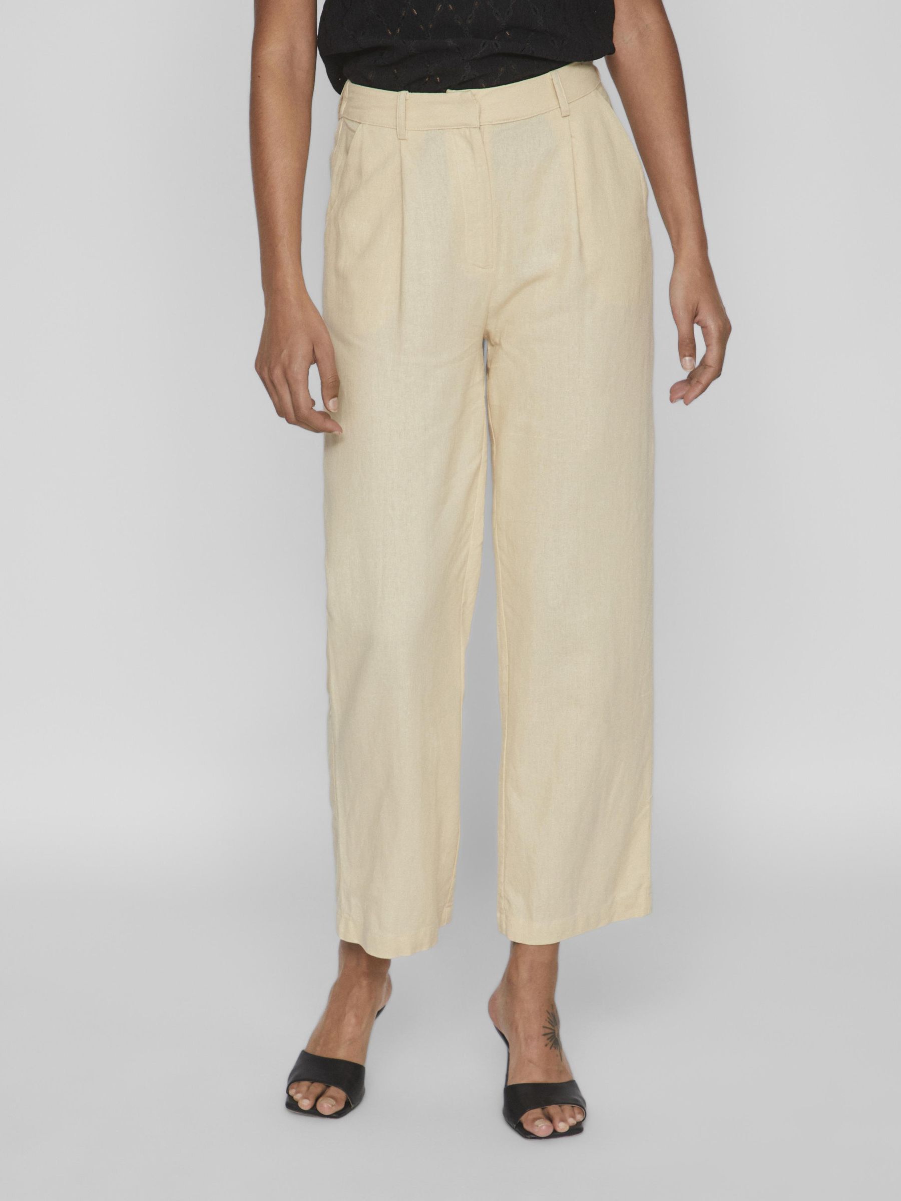 HIGH WAIST CROPPED TROUSERS Beige VILA