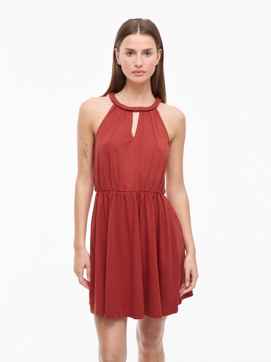 VILA VIMILLA HALTER NECK SHORT DRESS, Brick Dust, highres - 14110013_BrickDust_003.jpg