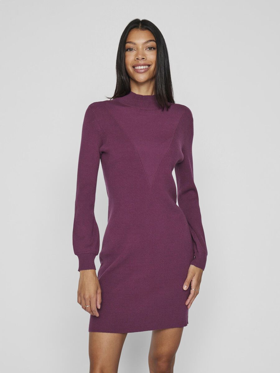 VILA HIGH NECK KNITTED DRESS, Burgundy, highres - 14109931_Burgundy_003.jpg